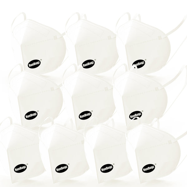 RunBugz White N-95 Face Mask With 5 Layer Protection, (Pack of 10)