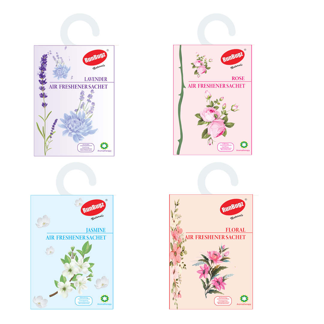 Runbugz Air Freshener Sachets for Cupboards, Cabinets & Small Areas - Pack of 4 (Set 2)