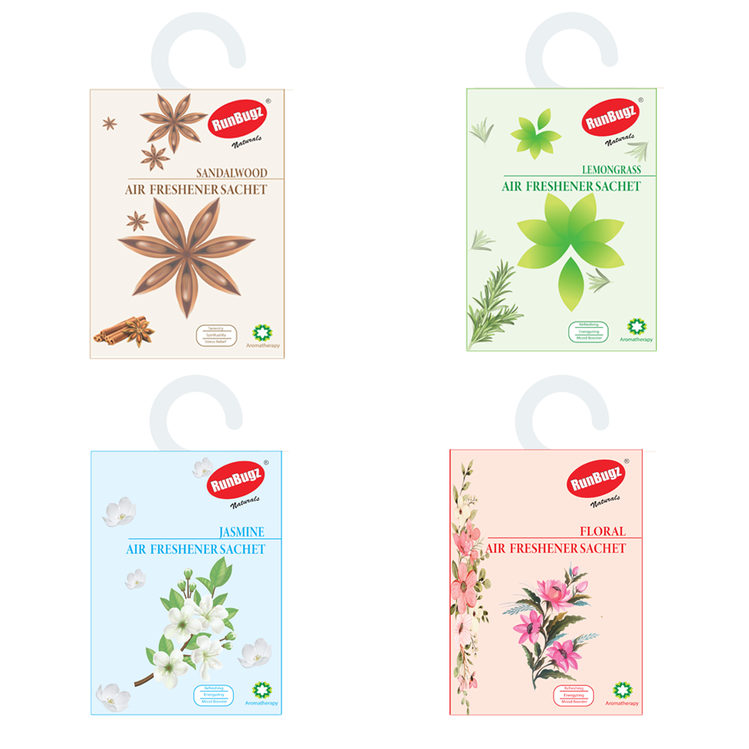Runbugz Air Freshener Sachets for Cupboards, Cabinets & Small Areas - Pack of 4 (Set 1)