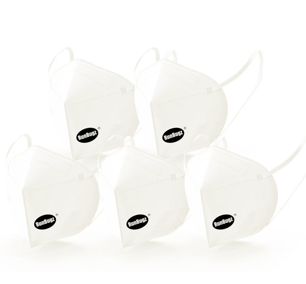 RunBugz White N-95 Face Mask  With 5 Layer Protection, (Pack of 5)