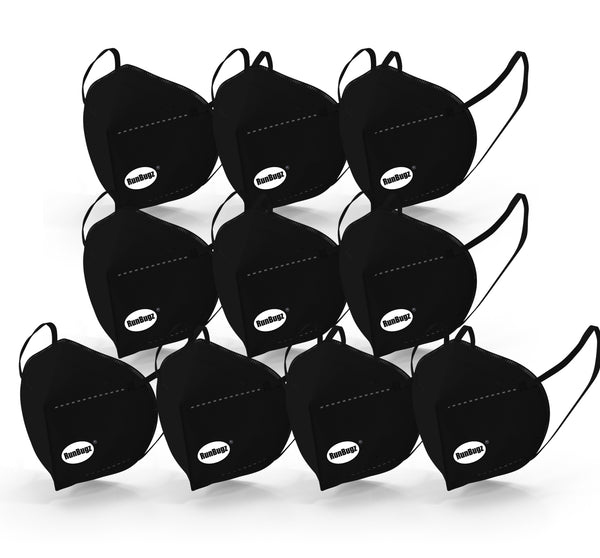 RunBugz Black N-95 Face Mask With 5 Layer Protection, (Pack of 10)