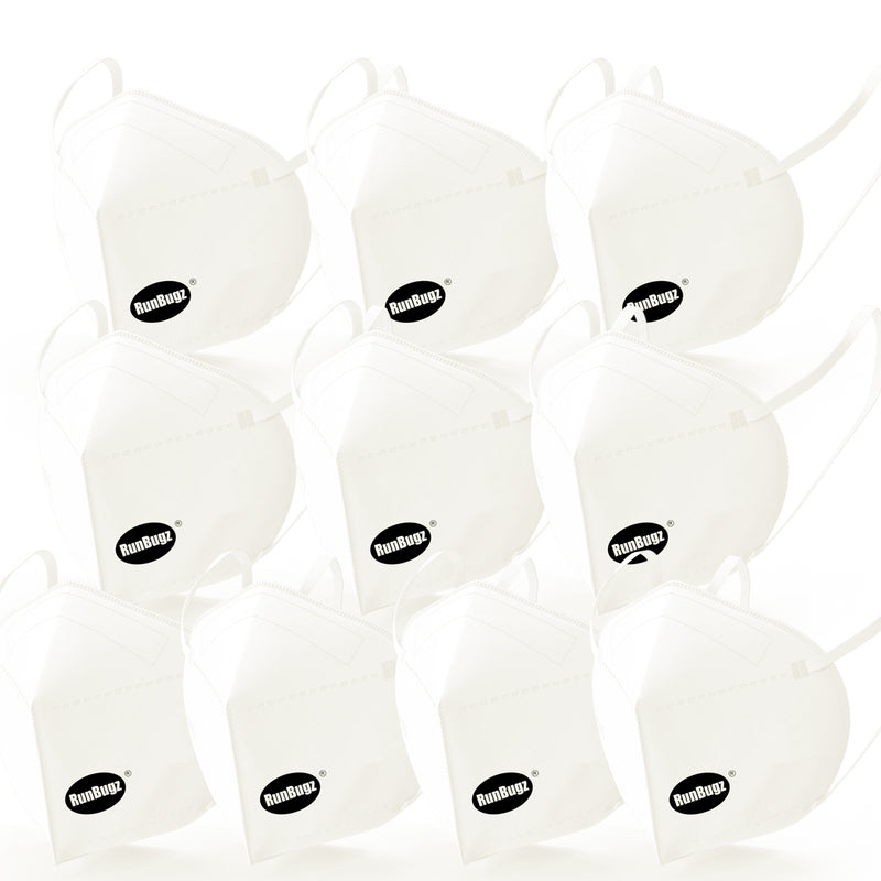 RunBugz White N-95 Face Mask With 5 Layer Protection, (Pack of 10)