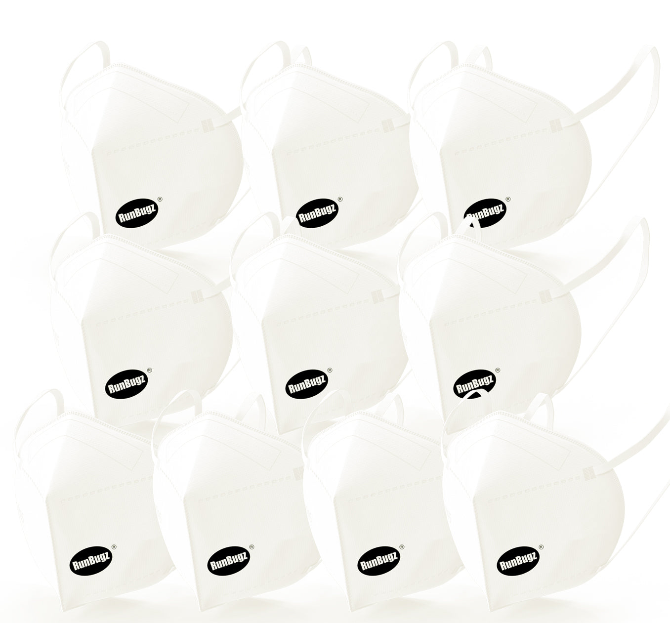 RunBugz White N-95 Face Mask With 5 Layer Protection, (Pack of 10)