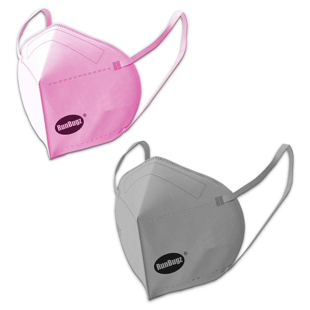 RunBugz N-95 Face Mask Set for Girls (1 Pink + 1 Grey)